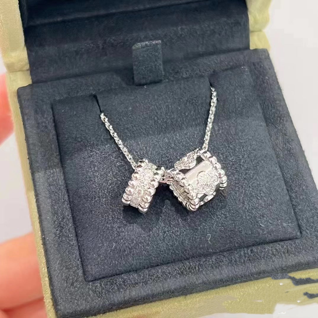 [Star Jewelry]PERLEE DOUBLE PENDANT SILVER DIAMOND NECKLACE