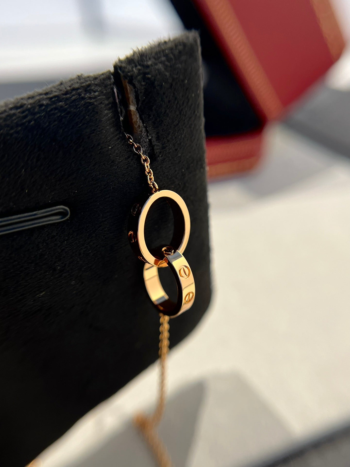 [Star Jewelry]LOVE NECKLACE DOUBLE RING PINK GOLD