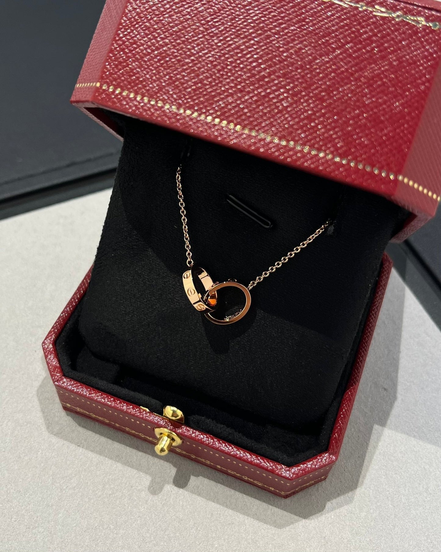 [Star Jewelry]LOVE NECKLACE DOUBLE RING PINK GOLD