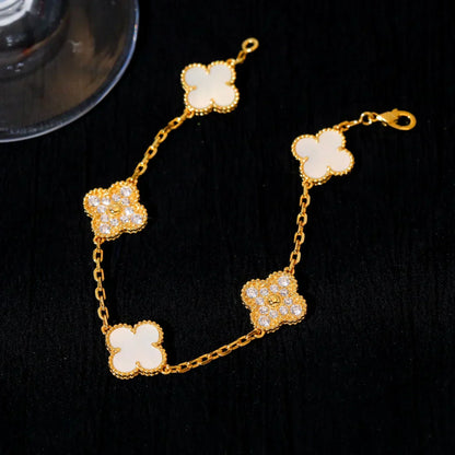 [Star Jewelry]CLOVER WHITE PEARL MOP 5 MOTIF BRACELET COLLECTION