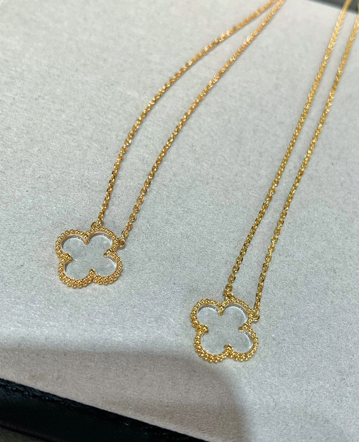 [Star Jewelry]CLOVER ROCK CRYSTAL ROSE GOLD NECKLACE