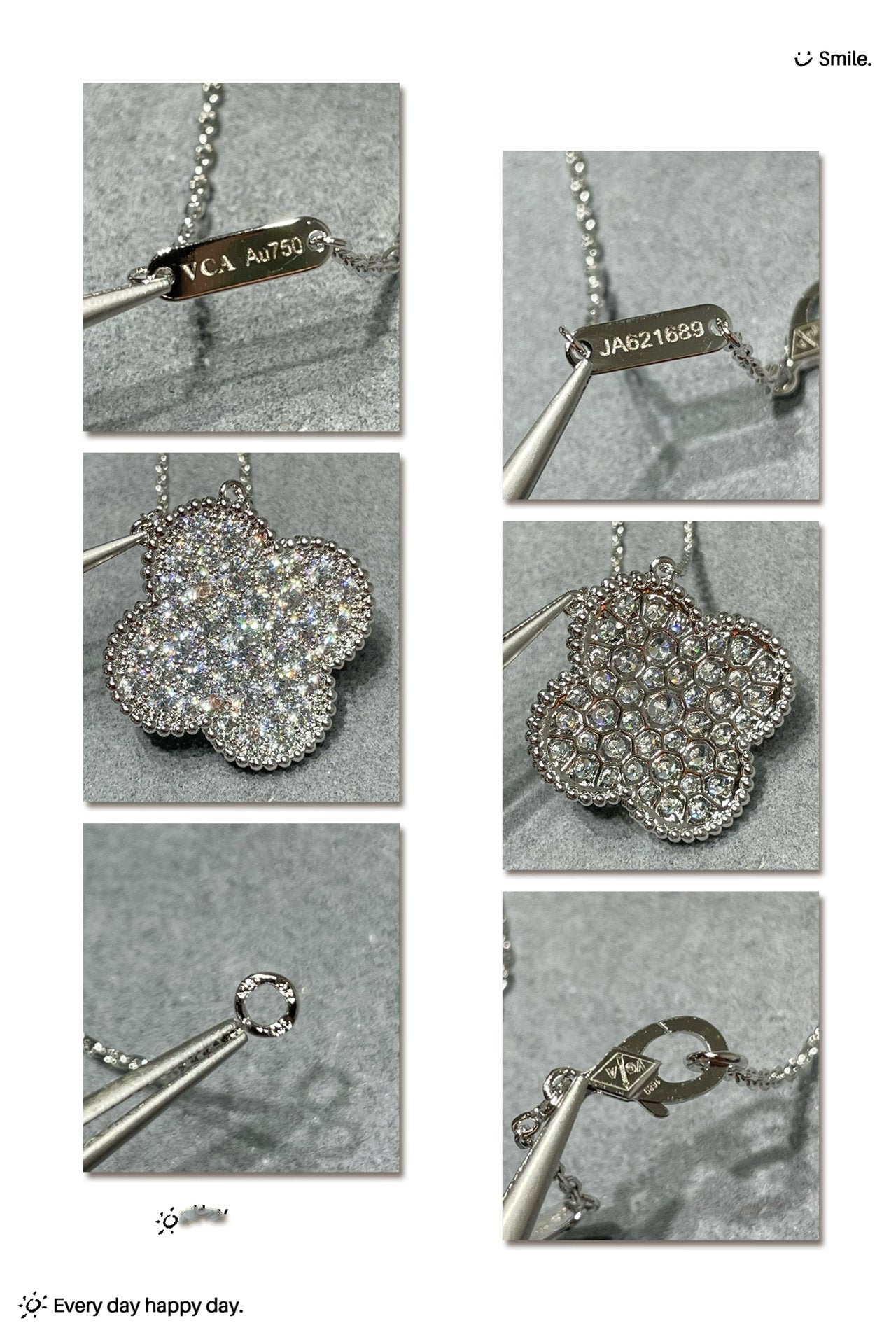 [Star Jewelry]CLOVER 25MM LARGE PENDANT DIAMOND PAVED SILVER NECKLACE