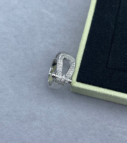 [Star Jewelry]Wide Hoof-Shaped Diamond-Studded Ring