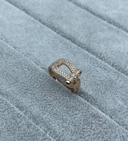 [Star Jewelry]Wide Hoof-Shaped Diamond-Studded Ring