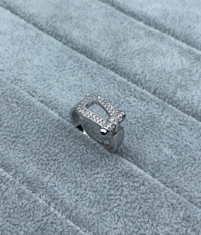 [Star Jewelry]Wide Hoof-Shaped Diamond-Studded Ring