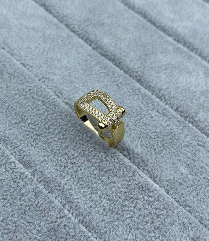 [Star Jewelry]Wide Hoof-Shaped Diamond-Studded Ring