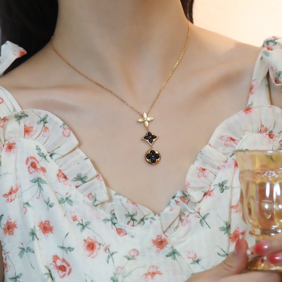 [Star Jewelry]STAR AND SUN ONYX PINK GOLD NECKLACE