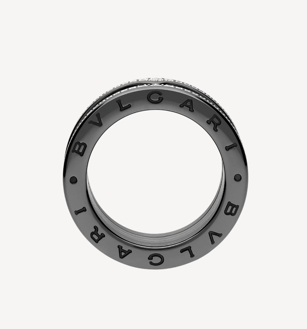 [Star Jewelry]ZERO 1 ROCK FOUR-BAND BLACK CERAMIC WITH STUDDED SPIRAL AND PAVED DIAMONDS RING