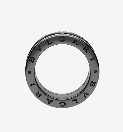 [Star Jewelry]ZERO 1 ROCK FOUR-BAND BLACK CERAMIC WITH STUDDED SPIRAL AND PAVED DIAMONDS RING