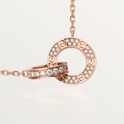 [Star Jewelry]LOVE 7.6MM NECKLACE ROSE GOLD AND SILVER  FULL DIAMOND