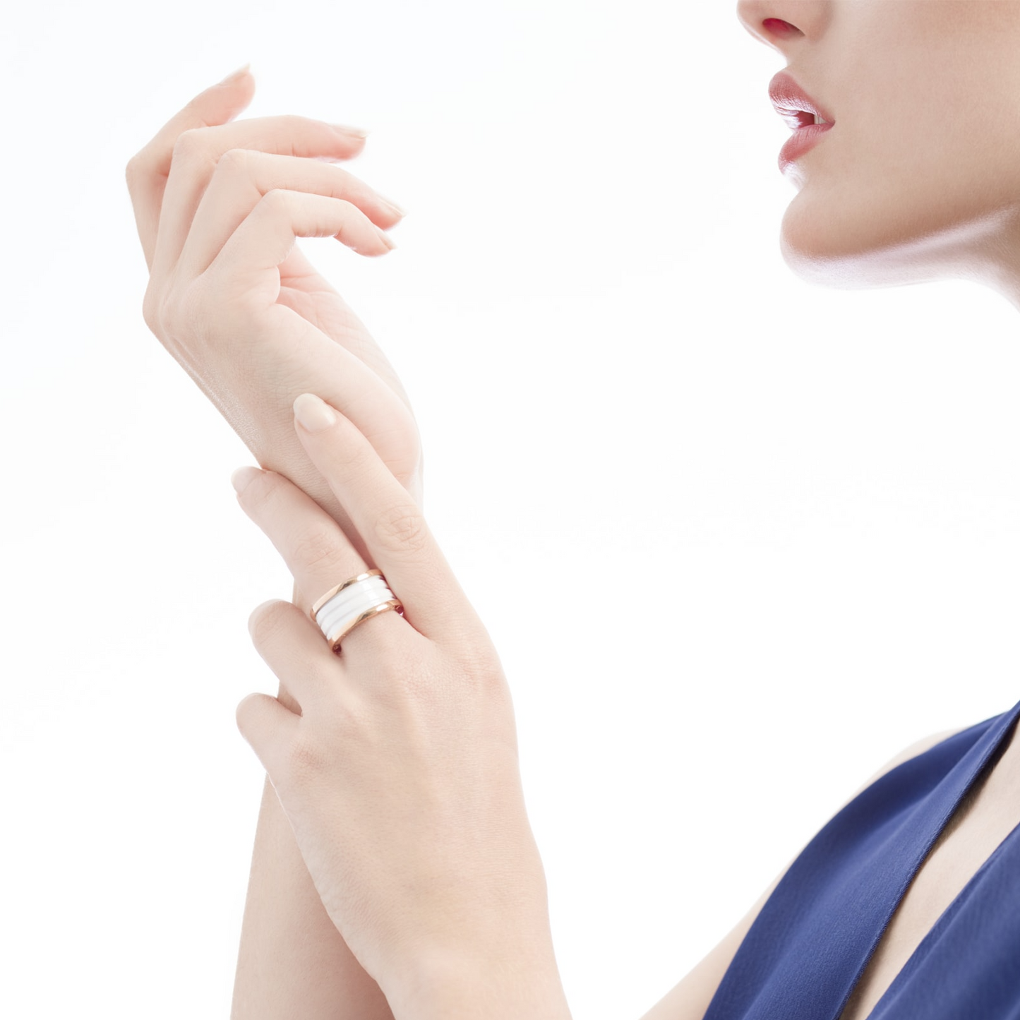 [Star Jewelry]ZERO 1 FOUR-BAND LOOPS AND WHITE CERAMIC SPIRAL PINK GOLD RING