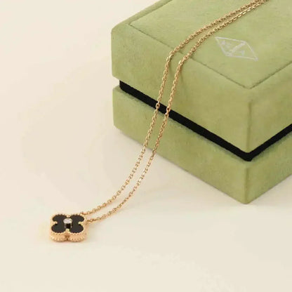 [Star Jewelry]CLOVER 15MM DIAMOND ONYX NECKLACE