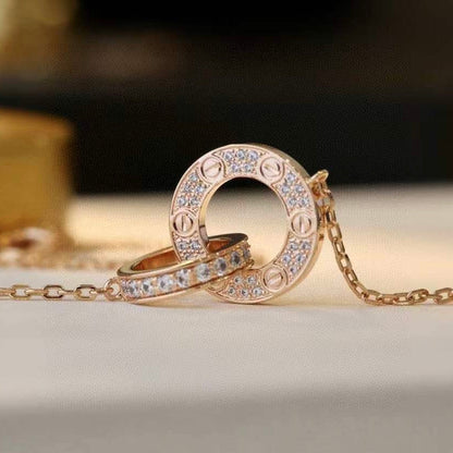 [Star Jewelry]LOVE 7.6MM NECKLACE ROSE GOLD AND SILVER  FULL DIAMOND