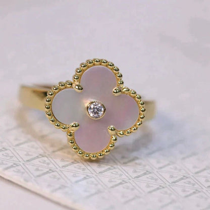[Star Jewelry]CLOVER PINK MOP RING GOLD DIAMOND