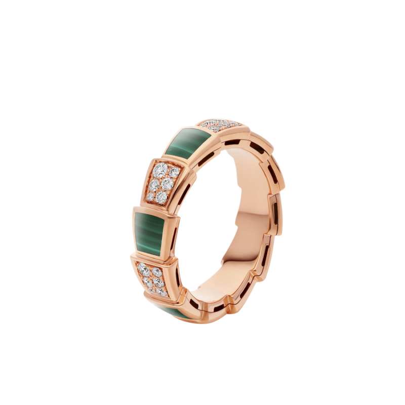 [Star Jewelry]SERPENTI RING PINK GOLD MALACHITE DIAMOND PAVED 4MM