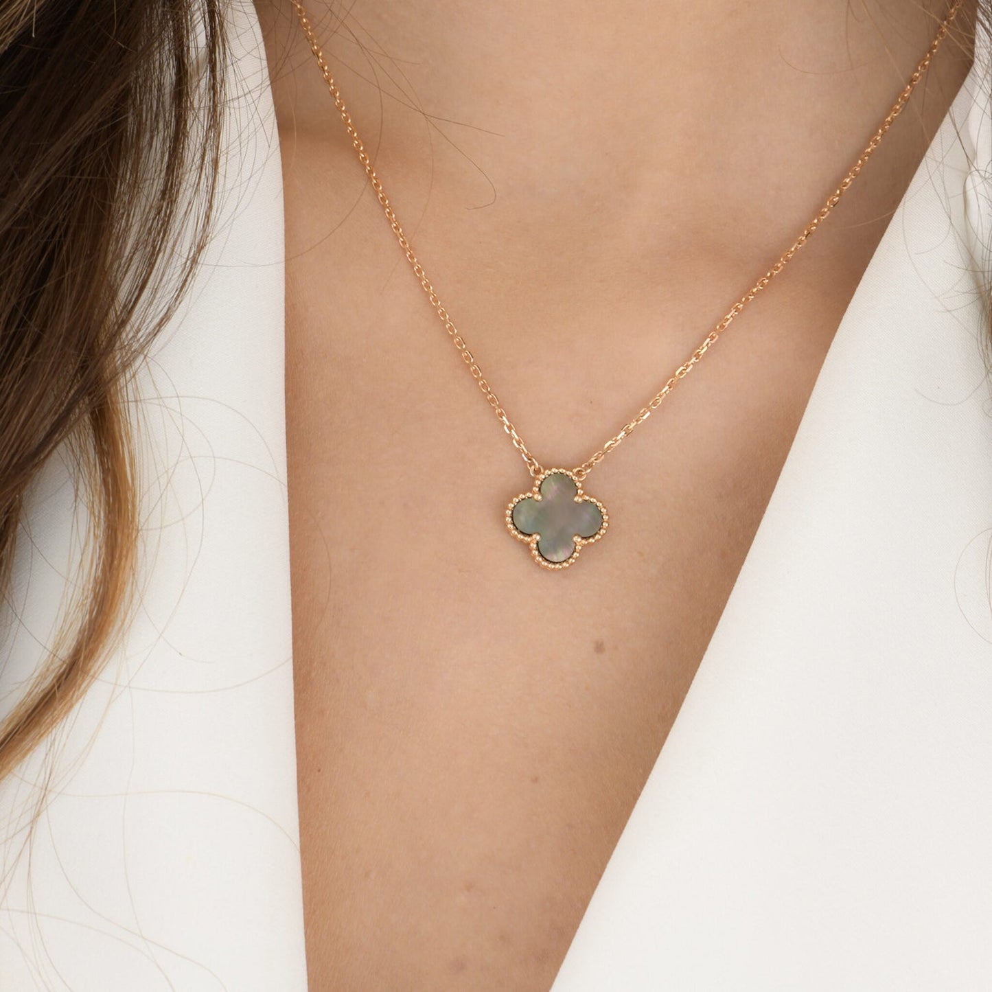 [Star Jewelry]CLOVER 15MM  GRAY MOTHER OF PEARL NECKLACE