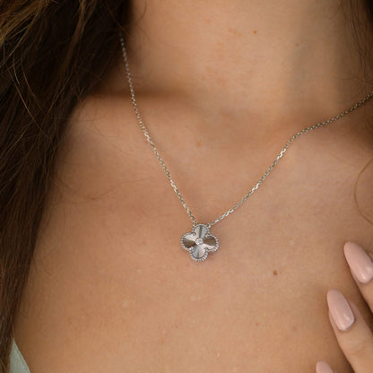 [Star Jewelry]CLOVER  15MM DIAMOND LASER NECKLACE SILVER