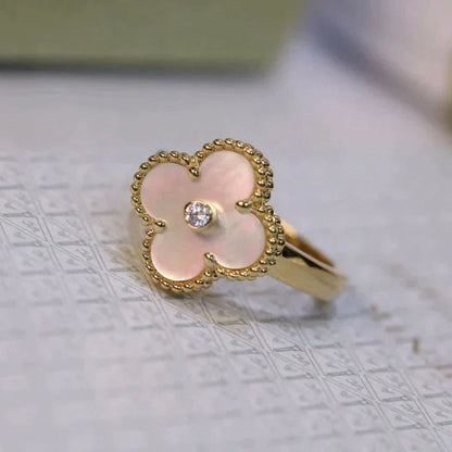 [Star Jewelry]CLOVER PINK MOP RING GOLD DIAMOND