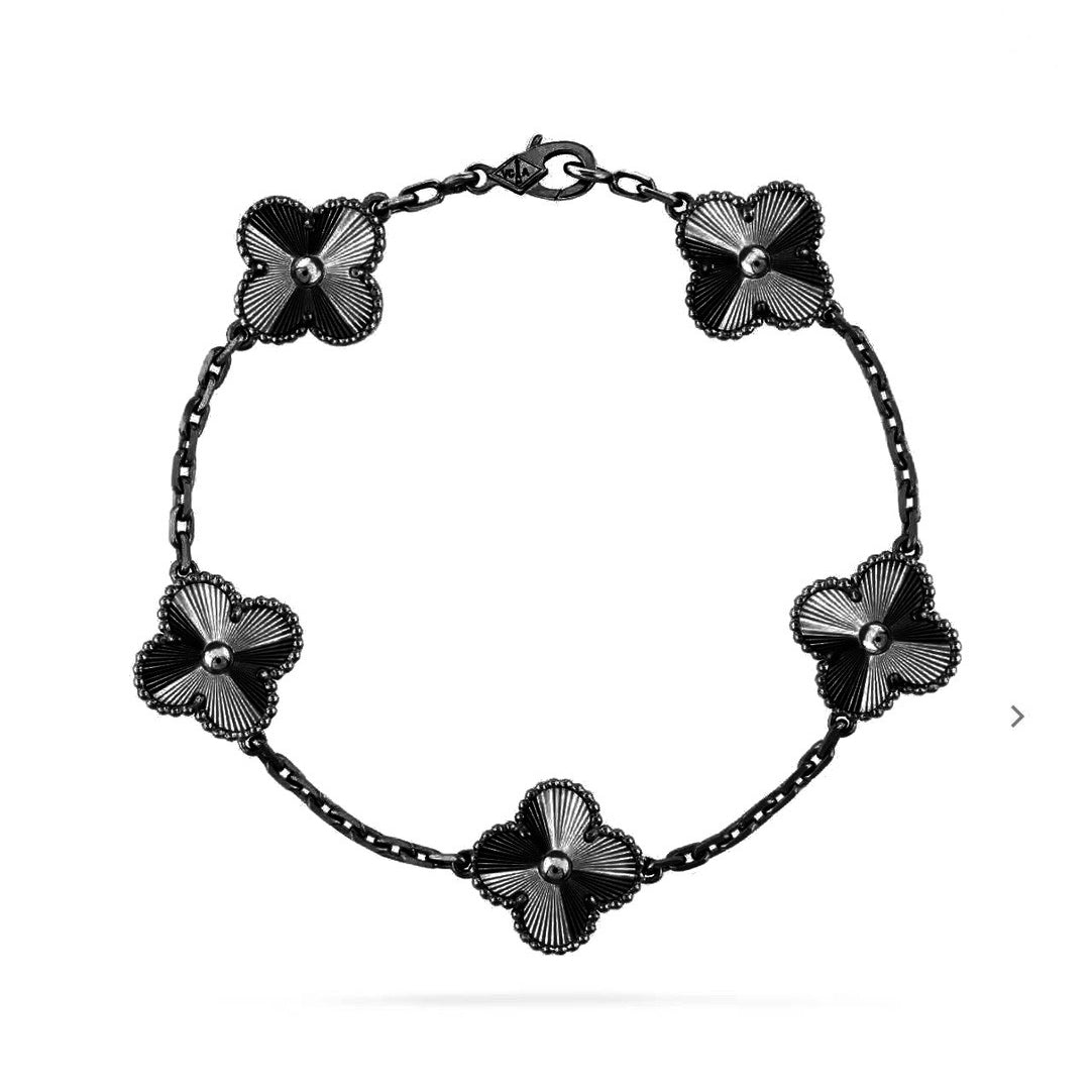 [Star Jewelry]CLOVER 5 MOTIF BLACK BRACELET