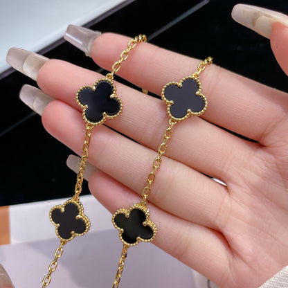 [Star Jewelry]CLOVER 10 MOTIFS ONYX NECKLACE
