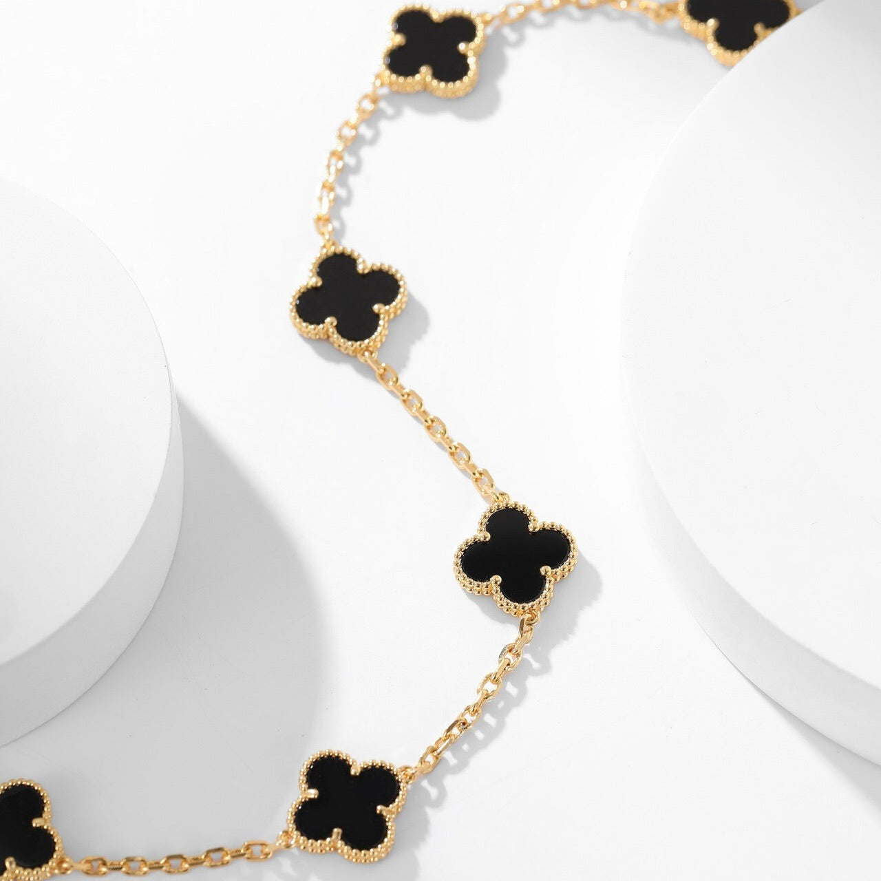 [Star Jewelry]CLOVER 10 MOTIFS ONYX NECKLACE