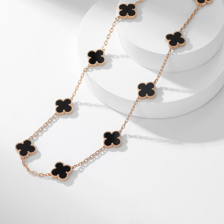 [Star Jewelry]CLOVER 10 MOTIFS ONYX NECKLACE