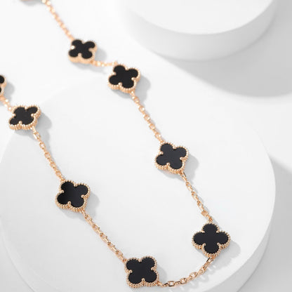 [Star Jewelry]CLOVER 10 MOTIFS ONYX NECKLACE
