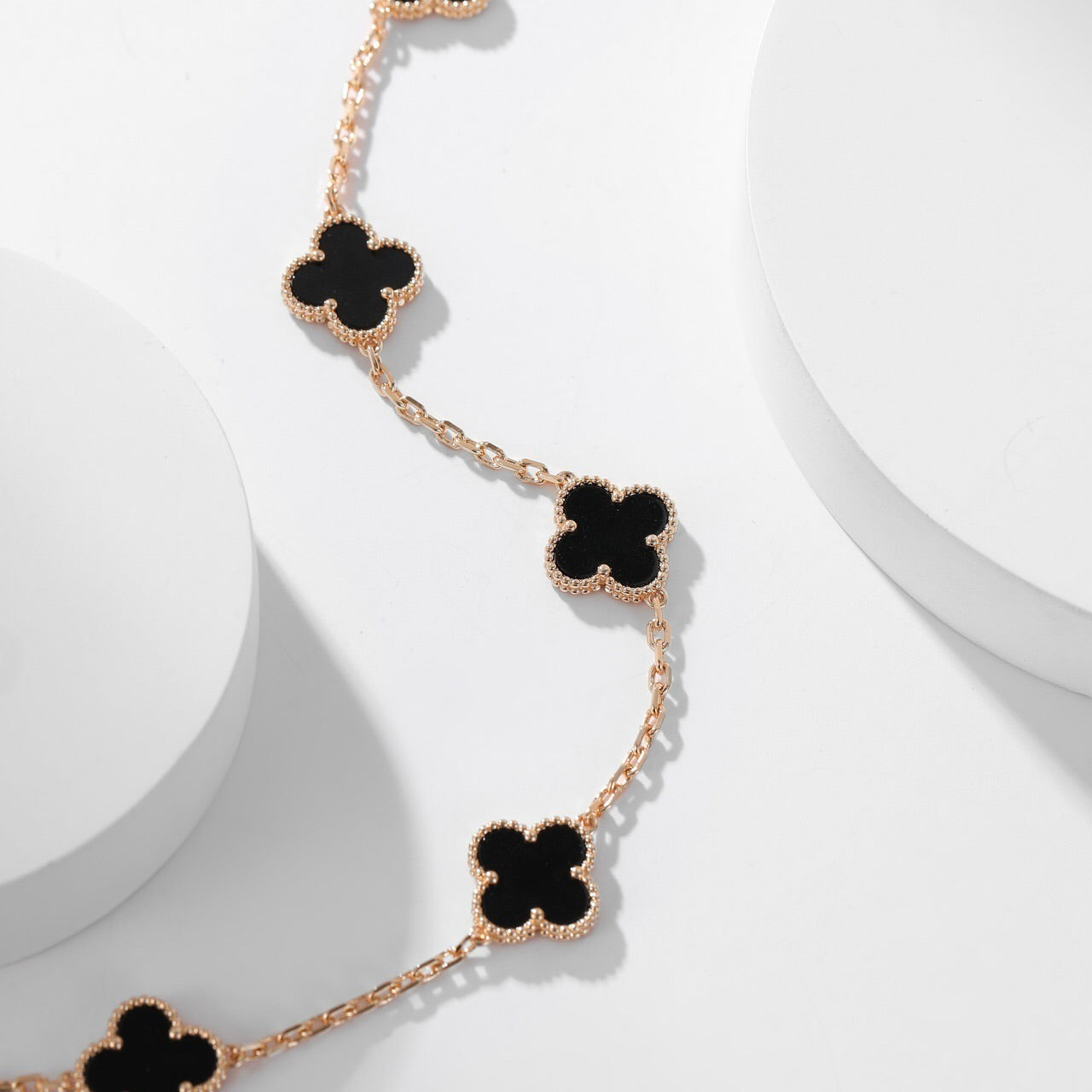 [Star Jewelry]CLOVER 10 MOTIFS ONYX NECKLACE