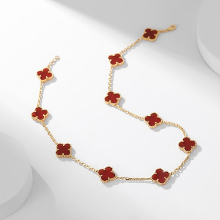 [Star Jewelry]CLOVER 10 MOTIFS CARNELIAN NECKLACE