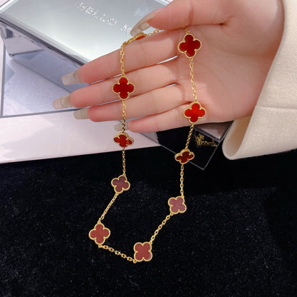 [Star Jewelry]CLOVER 10 MOTIFS CARNELIAN NECKLACE