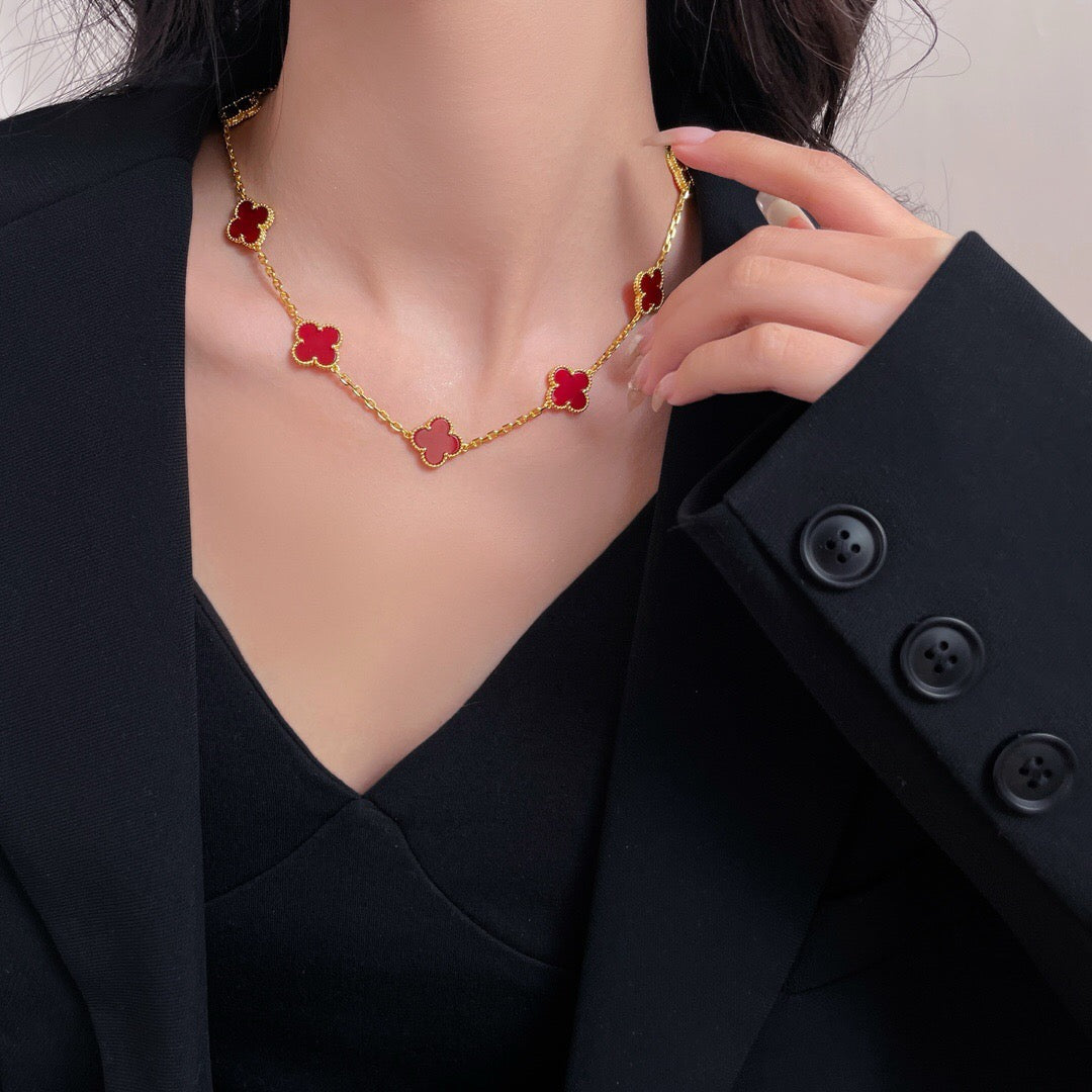 [Star Jewelry]CLOVER 10 MOTIFS CARNELIAN NECKLACE