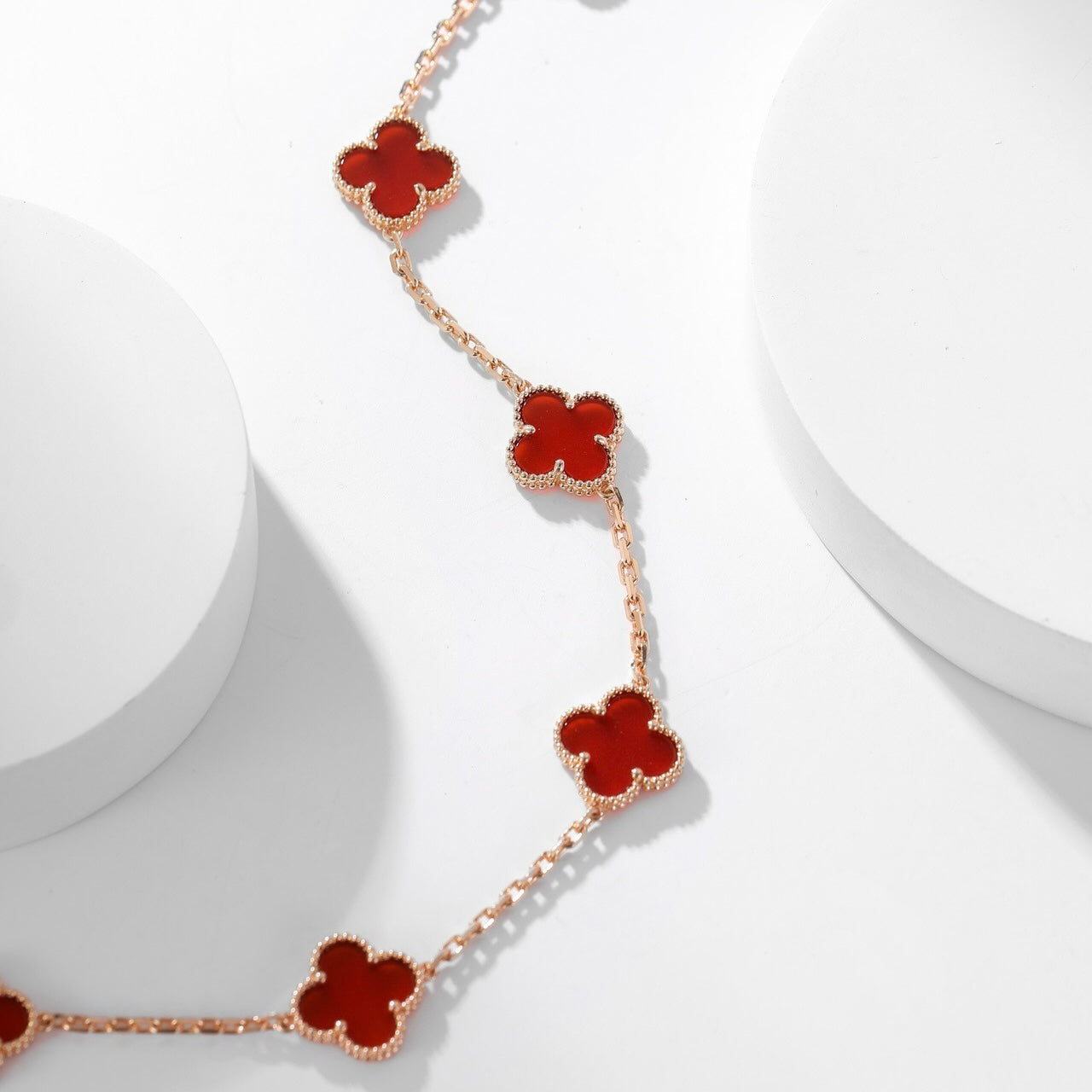 [Star Jewelry]CLOVER 10 MOTIFS CARNELIAN NECKLACE