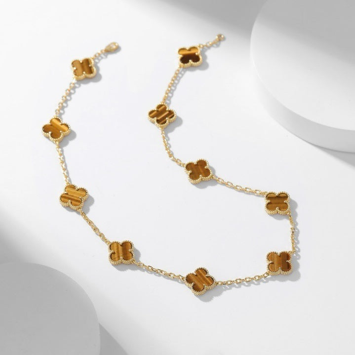 [Star Jewelry]CLOVER 10 MOTIFS TIGER EYE NECKLACE