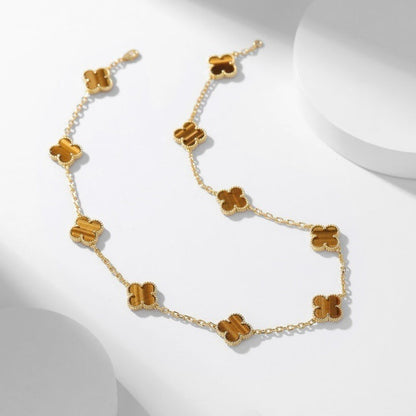[Star Jewelry]CLOVER 10 MOTIFS TIGER EYE NECKLACE