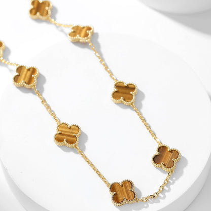 [Star Jewelry]CLOVER 10 MOTIFS TIGER EYE NECKLACE