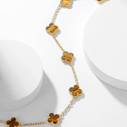 [Star Jewelry]CLOVER 10 MOTIFS TIGER EYE NECKLACE