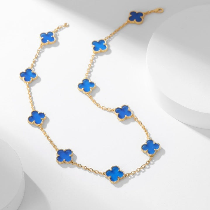 [Star Jewelry]CLOVER 10 MOTIFS BLUE AGATE NECKLACE