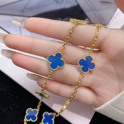 [Star Jewelry]CLOVER 10 MOTIFS BLUE AGATE NECKLACE