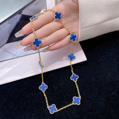 [Star Jewelry]CLOVER 10 MOTIFS BLUE AGATE NECKLACE