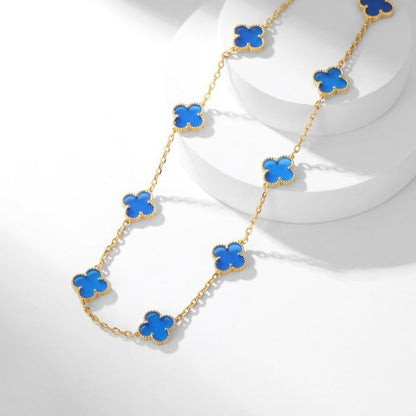 [Star Jewelry]CLOVER 10 MOTIFS BLUE AGATE NECKLACE
