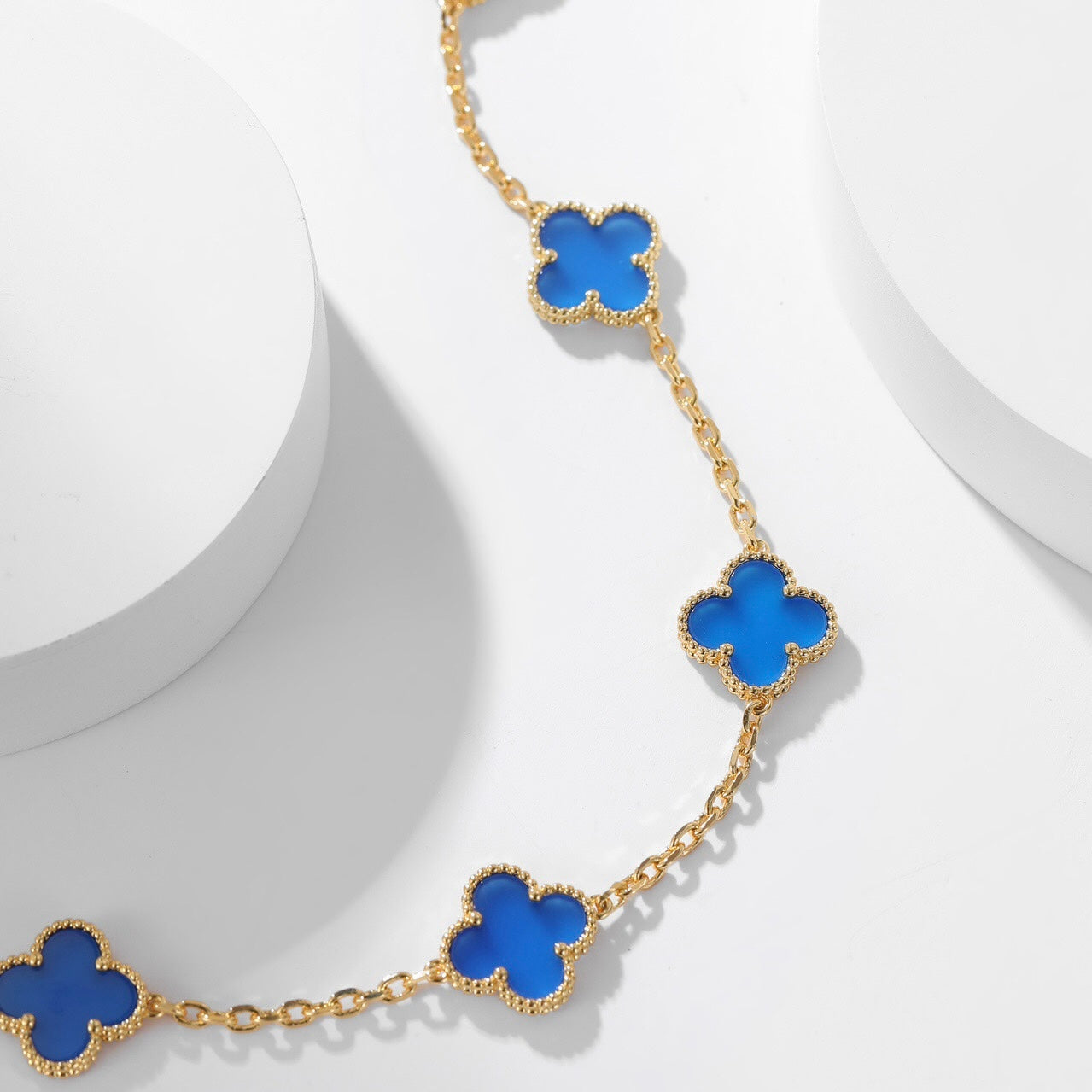 [Star Jewelry]CLOVER 10 MOTIFS BLUE AGATE NECKLACE