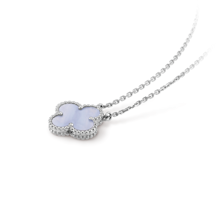 [Star Jewelry]CLOVER 15MM BLUE CHALCEDONY NECKLACE SILVER