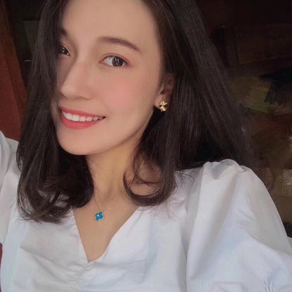 [Star Jewelry]CLOVER 15MM DIAMOND AND BLUE AGATE NECKLACE