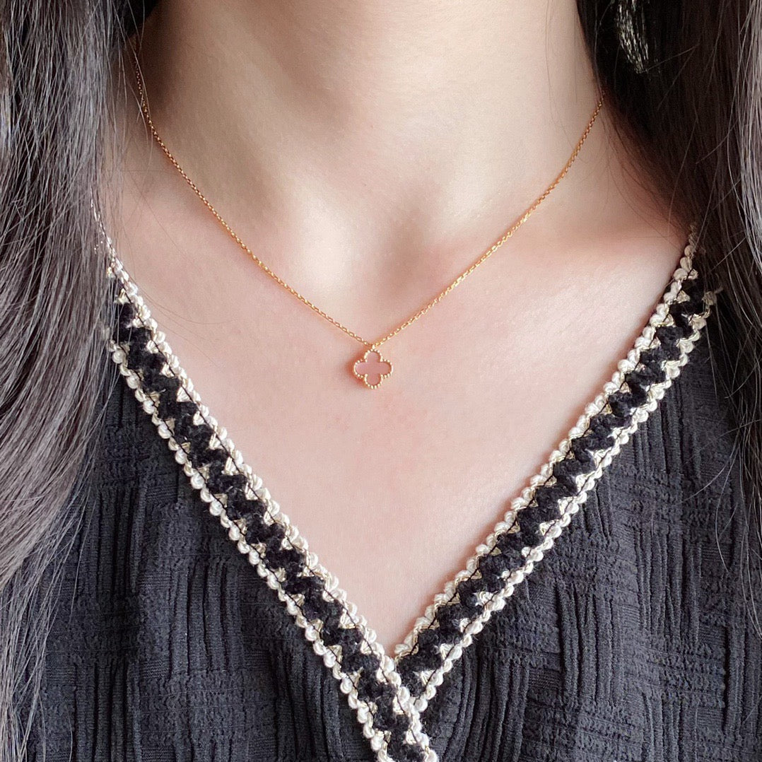 [Star Jewelry]CLOVER 15MM PINK MOTHER-OF-PEARL SINGLE FLOWER NECKLACE