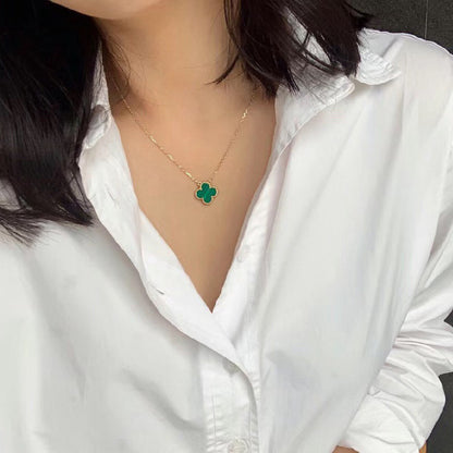 [Star Jewelry]CLOVER 15MM MALACHITE SINGLE FLOWER  NECKLACE