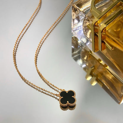 [Star Jewelry]CLOVER 15MM BLACK ONYX SINGLE FLOWER NECKLACE