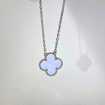 [Star Jewelry]CLOVER 15MM BLUE CHALCEDONY NECKLACE SILVER