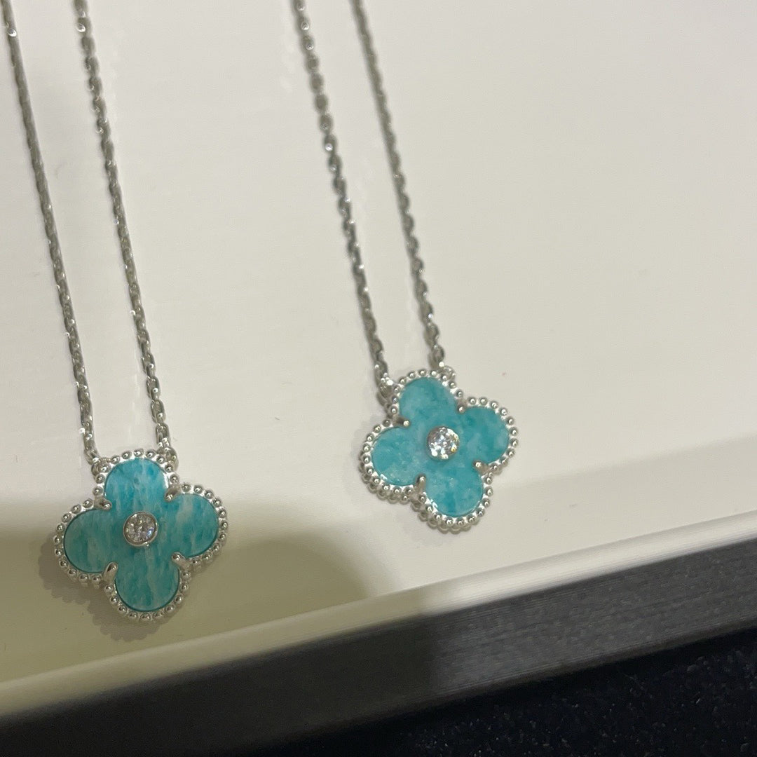 [Star Jewelry]CLOVER 15MM DIAMOND SVRES PORCELAIN  NECKLACE SILVER