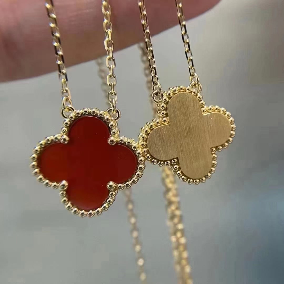 [Star Jewelry]CLOVER 15MM CARNELIAN SINGLE FLOWER NECKLACE