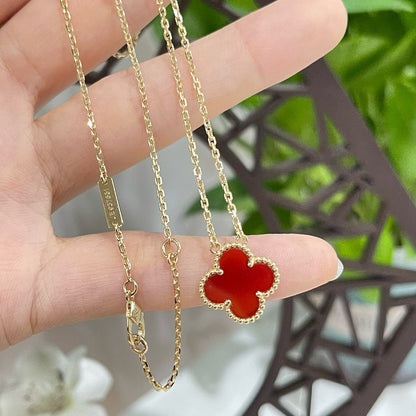 [Star Jewelry]CLOVER 15MM CARNELIAN SINGLE FLOWER NECKLACE